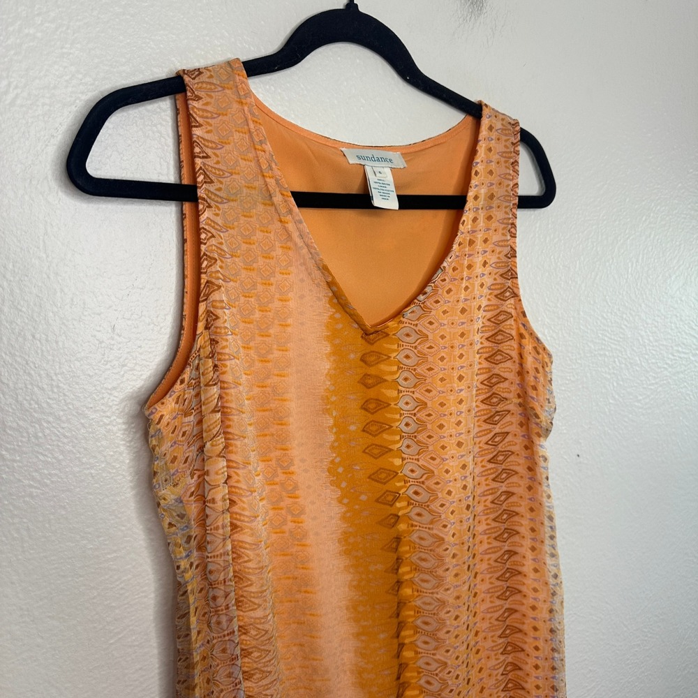 Sundance Orange Paisley Geometric Print V-Neck Sleeveless Midi Dress Size 6 - Picture 3 of 6